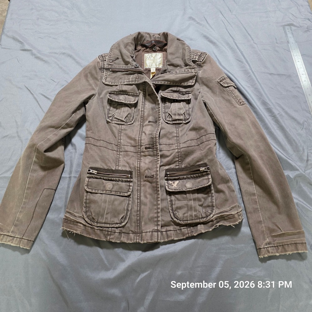 American Eagle Outfitters Womens Utility Jacket Brown Cotton Military XS
